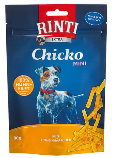 sininen koiranherkkupussi, jonka kyljessä punainen rinti logo sekä koiran kuva